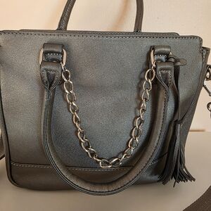 Elegant Pewter Metallic Handbag with Chain Detail
